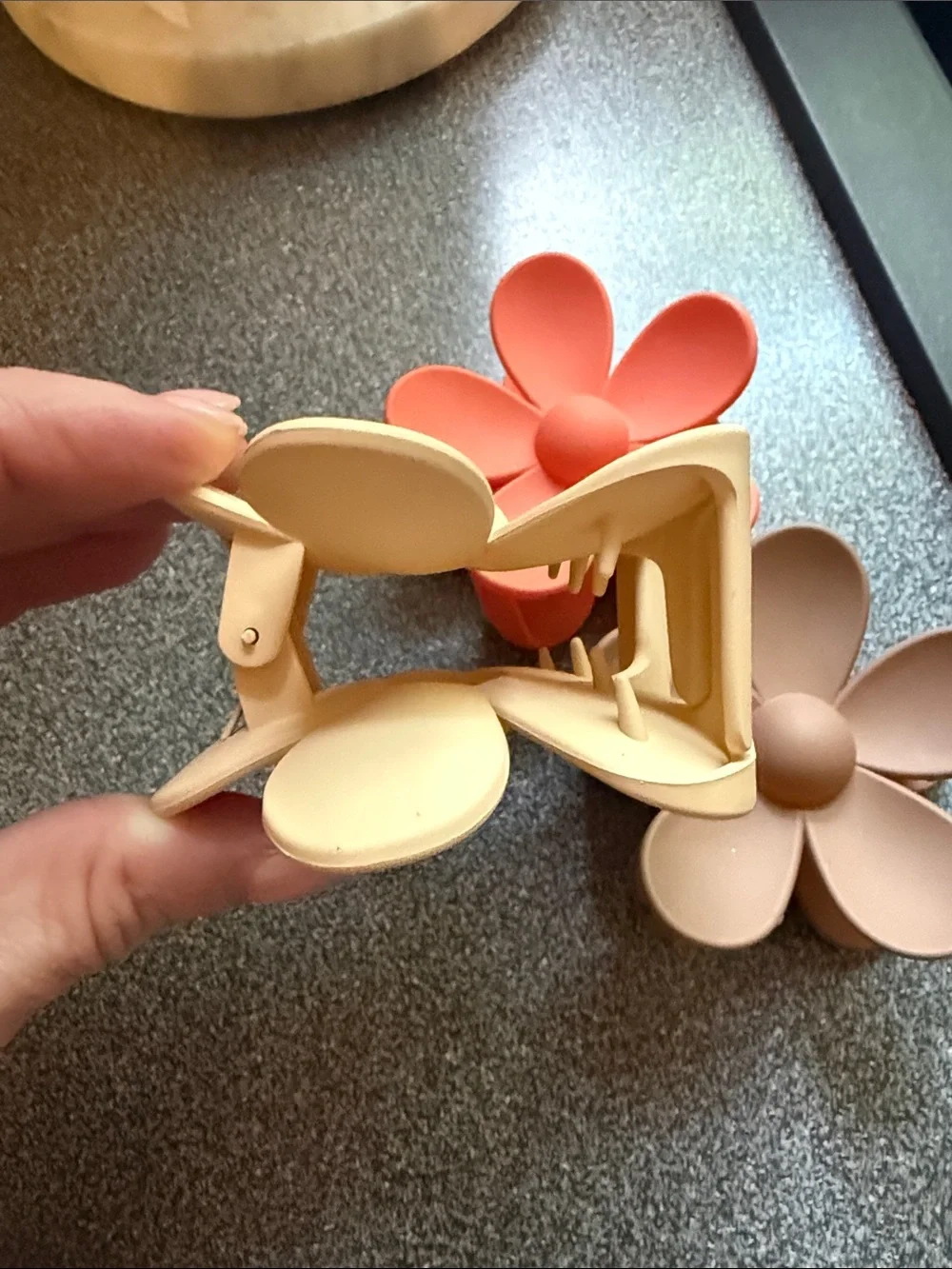 Kids Flower Hair Clips - Set of 3 (Yellow, Coral, Tan)